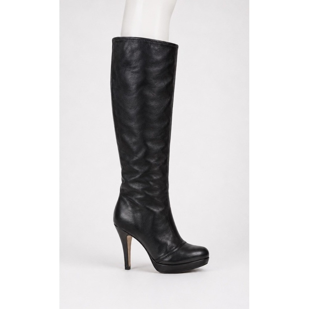 L.A.M.B. Gwen Stefani Black Leather Marni Knee High Boots Women's Sz 6.5 M MINT